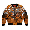 Wests Tigers Rugby Sleeve Zip Bomber Jacket Polynesian Tribal Tiger Warrior Orange Black Pattern