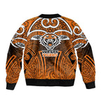 Wests Tigers Rugby Sleeve Zip Bomber Jacket Polynesian Tribal Tiger Warrior Orange Black Pattern