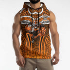 Wests Tigers Rugby Sleeveless Hoodie Polynesian Tribal Tiger Warrior Orange Black Pattern