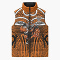 Wests Tigers Rugby Sleeveless Puffer Jacket Polynesian Tribal Tiger Warrior Orange Black Pattern