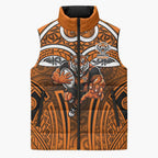 Wests Tigers Rugby Sleeveless Puffer Jacket Polynesian Tribal Tiger Warrior Orange Black Pattern
