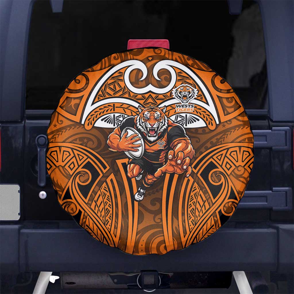 Wests Tigers Rugby Spare Tire Cover Polynesian Tribal Tiger Warrior Orange Black Pattern