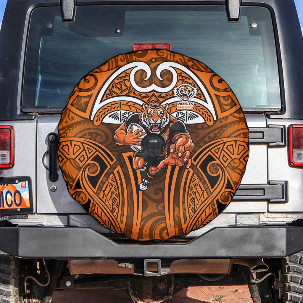 Wests Tigers Rugby Spare Tire Cover Polynesian Tribal Tiger Warrior Orange Black Pattern