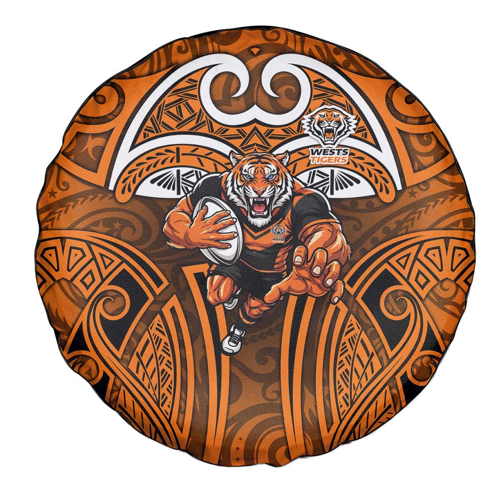 Wests Tigers Rugby Spare Tire Cover Polynesian Tribal Tiger Warrior Orange Black Pattern