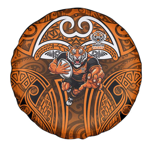 Wests Tigers Rugby Spare Tire Cover Polynesian Tribal Tiger Warrior Orange Black Pattern