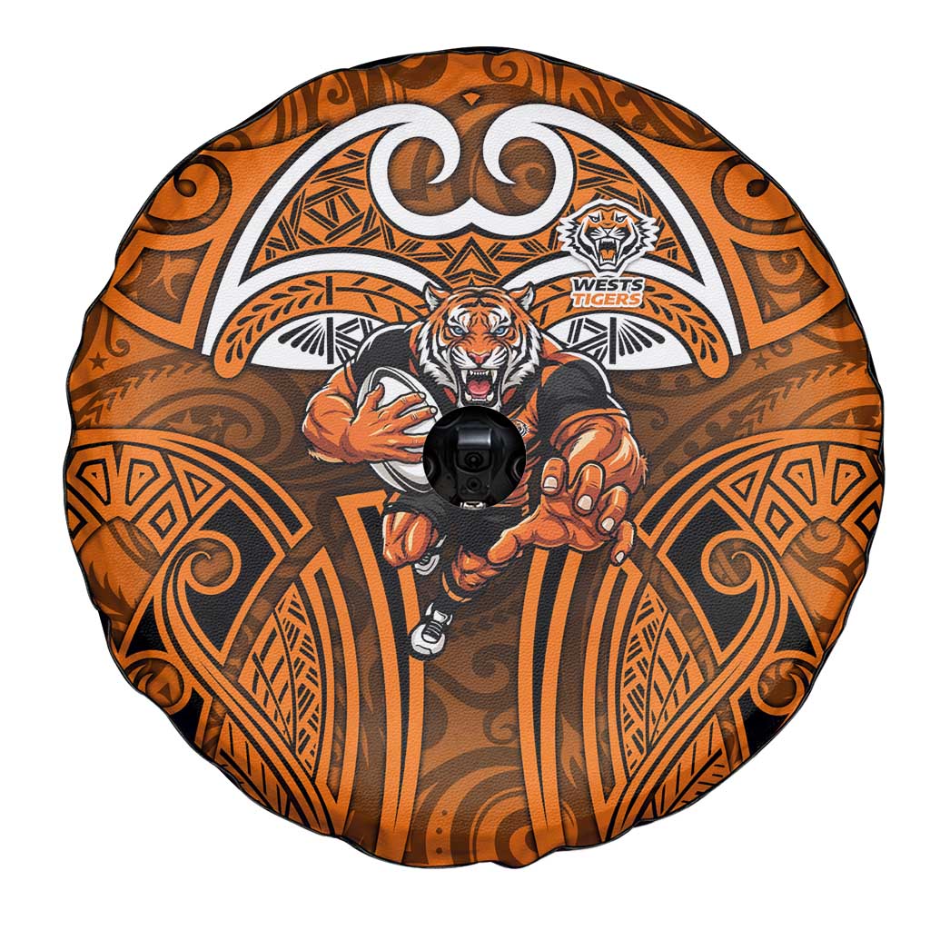 Wests Tigers Rugby Spare Tire Cover Polynesian Tribal Tiger Warrior Orange Black Pattern