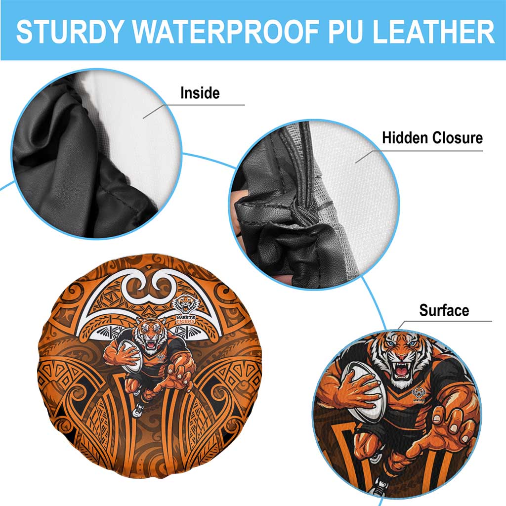 Wests Tigers Rugby Spare Tire Cover Polynesian Tribal Tiger Warrior Orange Black Pattern