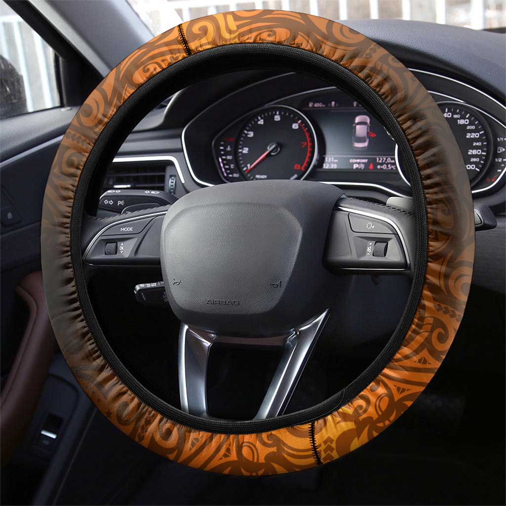 Wests Tigers Rugby Steering Wheel Cover Polynesian Tribal Tiger Warrior Orange Black Pattern