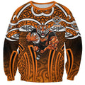 Wests Tigers Rugby Sweatshirt Polynesian Tribal Tiger Warrior Orange Black Pattern