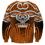 Wests Tigers Rugby Sweatshirt Polynesian Tribal Tiger Warrior Orange Black Pattern