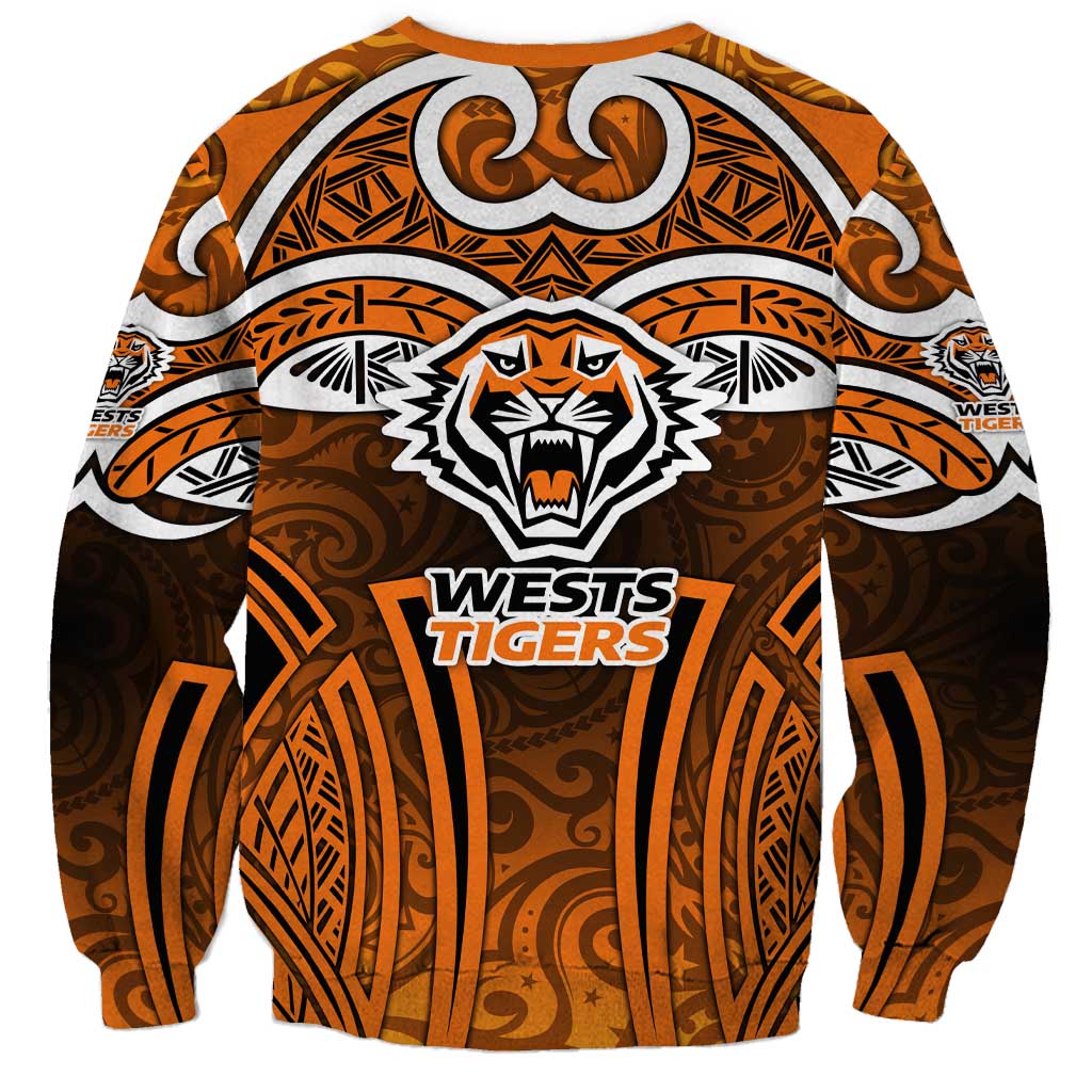 Wests Tigers Rugby Sweatshirt Polynesian Tribal Tiger Warrior Orange Black Pattern