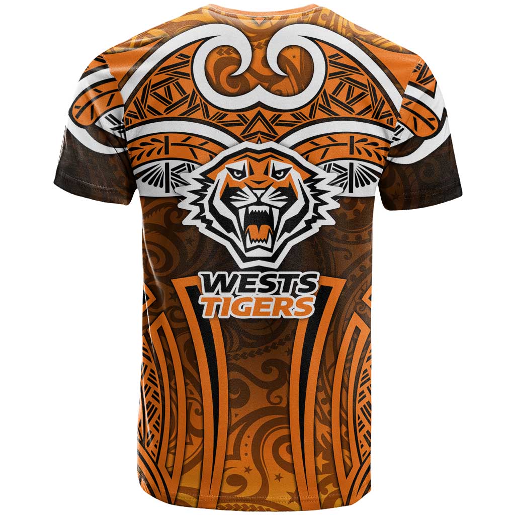 Wests Tigers Rugby T Shirt Polynesian Tribal Tiger Warrior Orange Black Pattern
