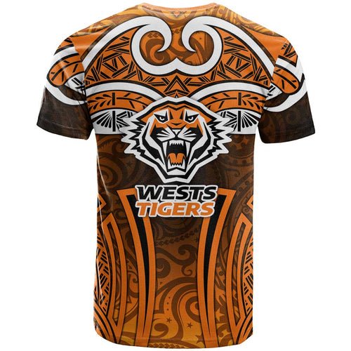 Wests Tigers Rugby T Shirt Polynesian Tribal Tiger Warrior Orange Black Pattern