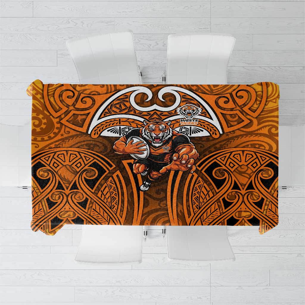 Wests Tigers Rugby Tablecloth Polynesian Tribal Tiger Warrior Orange Black Pattern