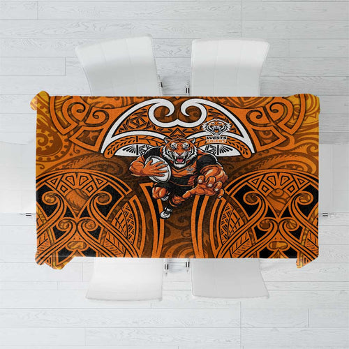 Wests Tigers Rugby Tablecloth Polynesian Tribal Tiger Warrior Orange Black Pattern