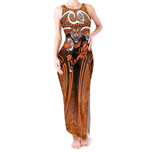 Wests Tigers Rugby Tank Maxi Dress Polynesian Tribal Tiger Warrior Orange Black Pattern