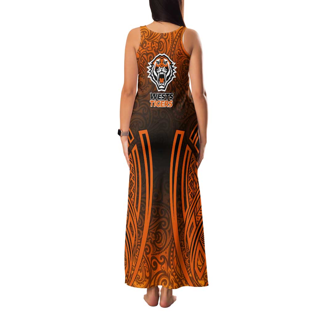 Wests Tigers Rugby Tank Maxi Dress Polynesian Tribal Tiger Warrior Orange Black Pattern