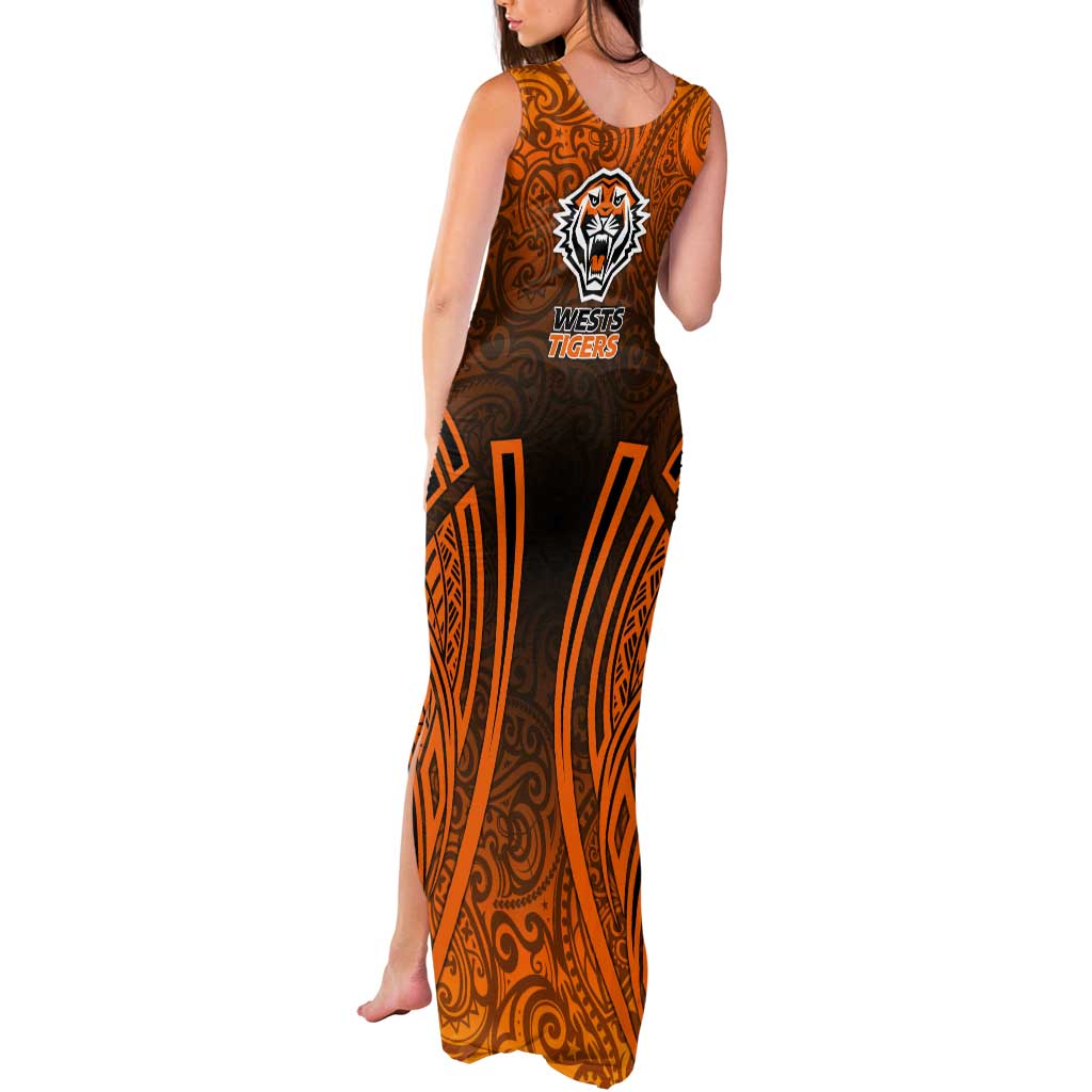 Wests Tigers Rugby Tank Maxi Dress Polynesian Tribal Tiger Warrior Orange Black Pattern