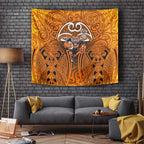 Wests Tigers Rugby Tapestry Polynesian Tribal Tiger Warrior Orange Black Pattern