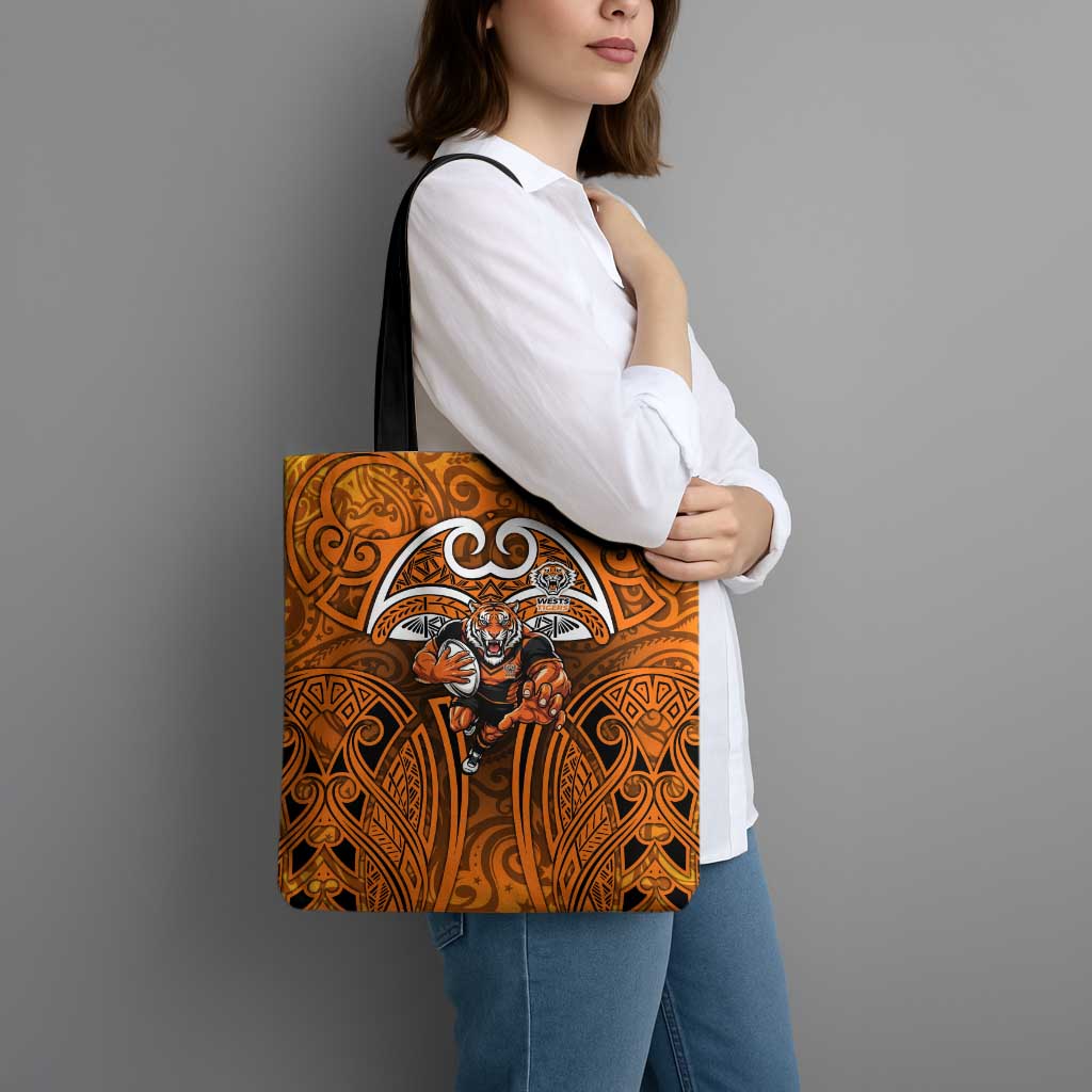 Wests Tigers Rugby Tote Bag Polynesian Tribal Tiger Warrior Orange Black Pattern