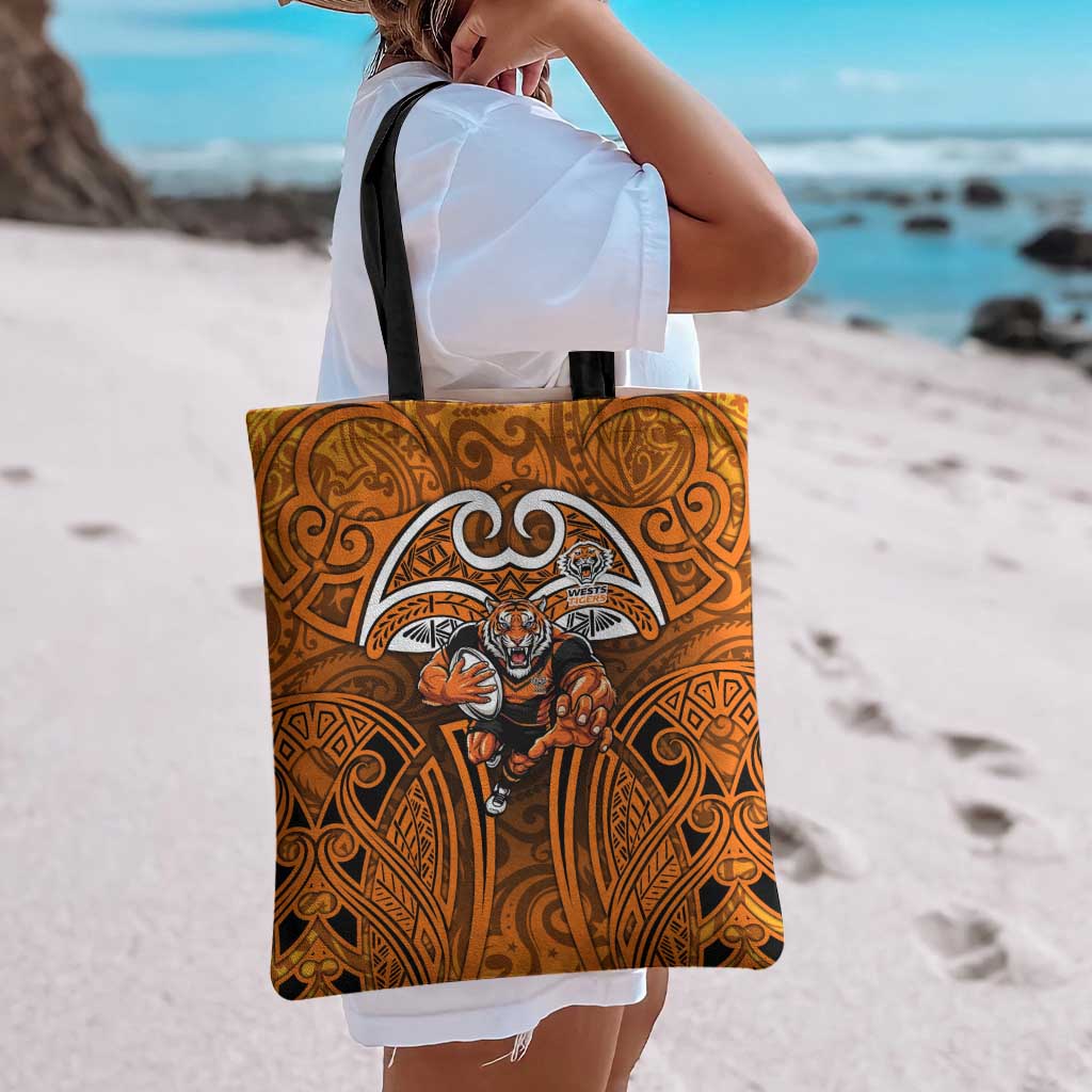 Wests Tigers Rugby Tote Bag Polynesian Tribal Tiger Warrior Orange Black Pattern