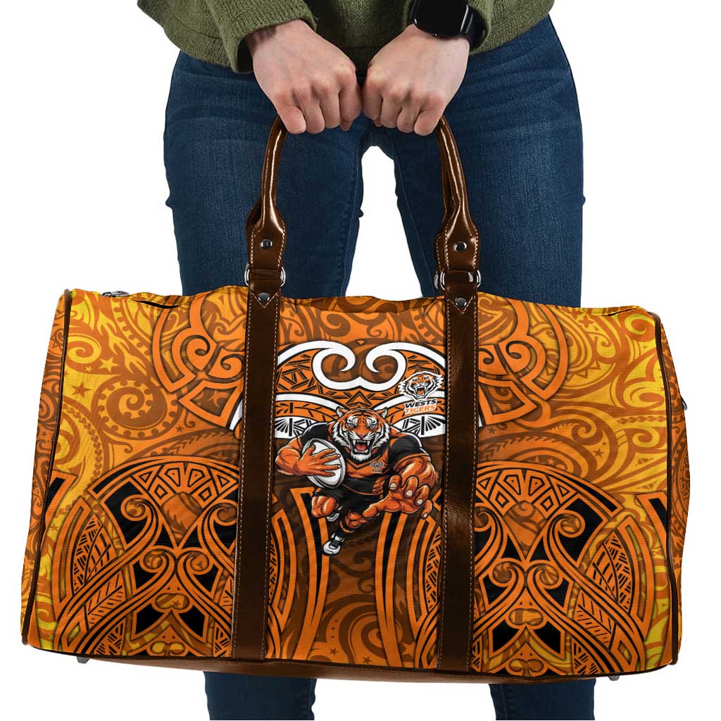Wests Tigers Rugby Travel Bag Polynesian Tribal Tiger Warrior Orange Black Pattern