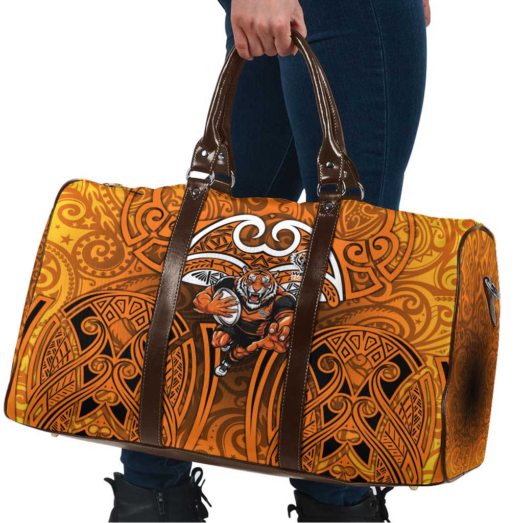 Wests Tigers Rugby Travel Bag Polynesian Tribal Tiger Warrior Orange Black Pattern