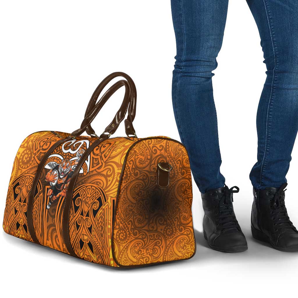 Wests Tigers Rugby Travel Bag Polynesian Tribal Tiger Warrior Orange Black Pattern