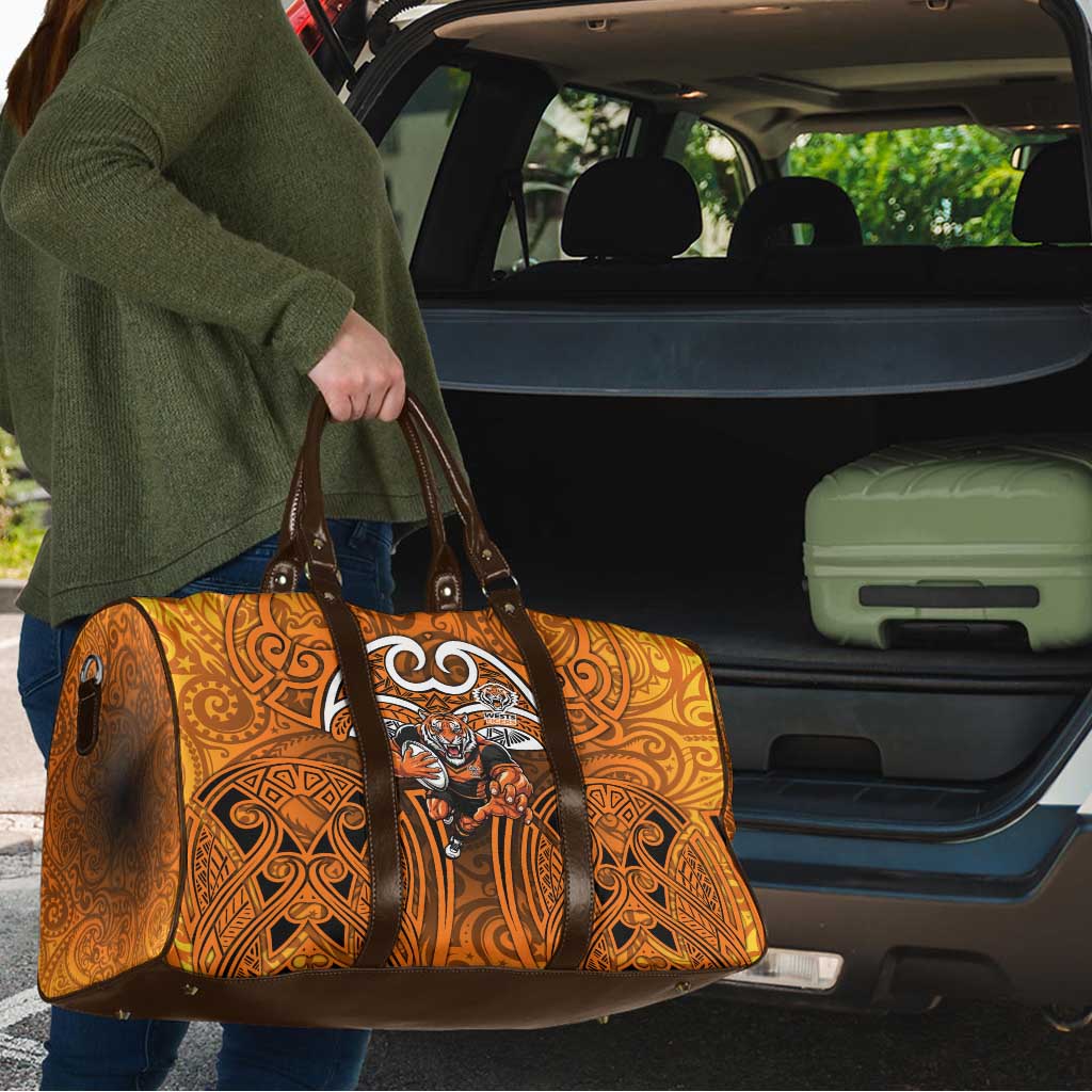 Wests Tigers Rugby Travel Bag Polynesian Tribal Tiger Warrior Orange Black Pattern
