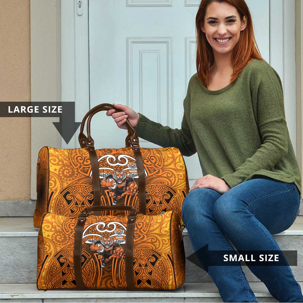 Wests Tigers Rugby Travel Bag Polynesian Tribal Tiger Warrior Orange Black Pattern
