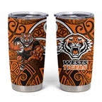 Wests Tigers Rugby Tumbler Cup Polynesian Tribal Tiger Warrior Orange Black Pattern