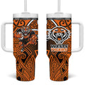 Wests Tigers Rugby Tumbler With Handle Polynesian Tribal Tiger Warrior Orange Black Pattern