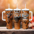 Wests Tigers Rugby Tumbler With Handle Polynesian Tribal Tiger Warrior Orange Black Pattern