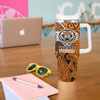 Wests Tigers Rugby Tumbler With Handle Polynesian Tribal Tiger Warrior Orange Black Pattern
