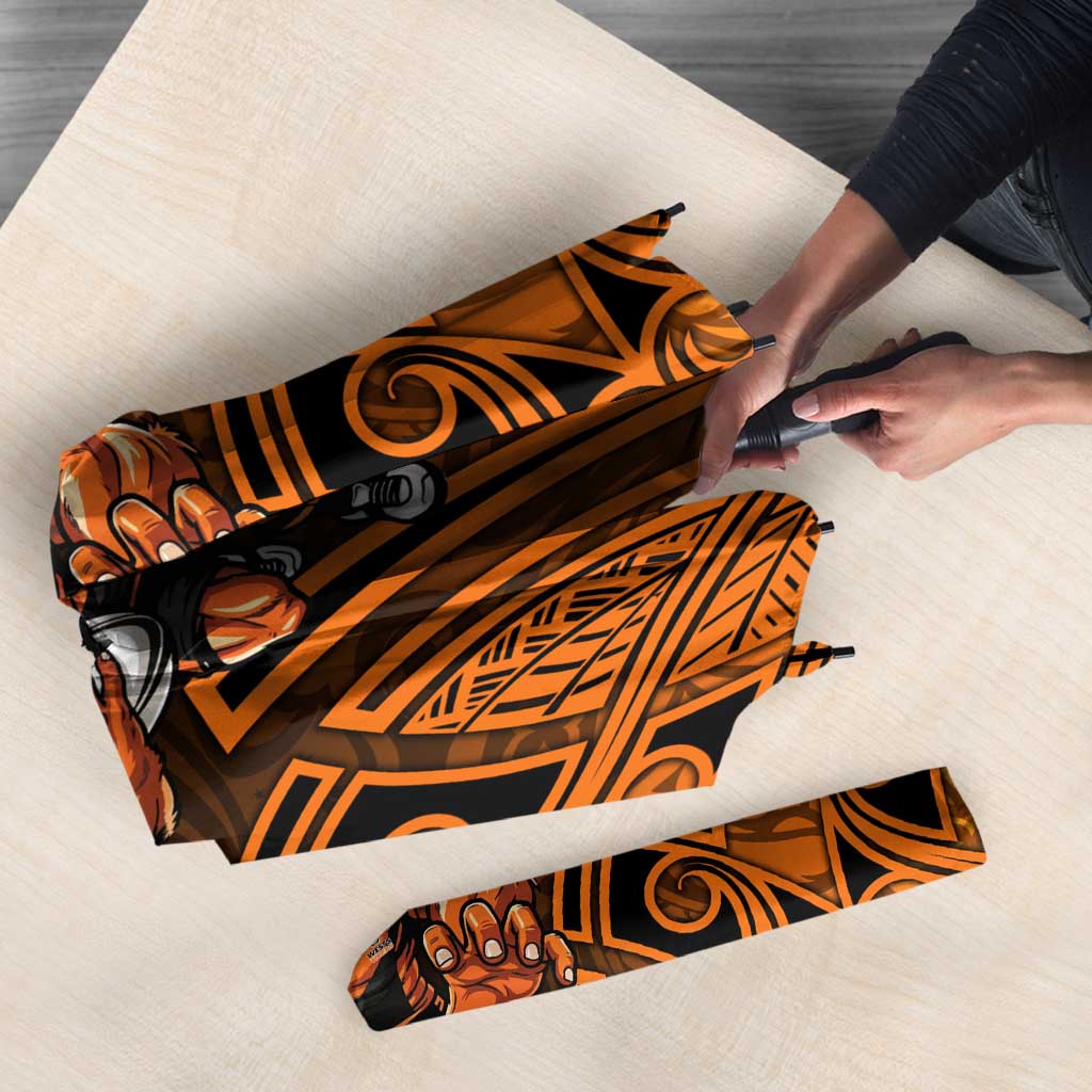 Wests Tigers Rugby Umbrella Polynesian Tribal Tiger Warrior Orange Black Pattern