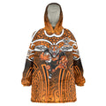 Wests Tigers Rugby Wearable Blanket Hoodie Polynesian Tribal Tiger Warrior Orange Black Pattern