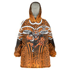 Wests Tigers Rugby Wearable Blanket Hoodie Polynesian Tribal Tiger Warrior Orange Black Pattern