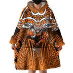 Wests Tigers Rugby Wearable Blanket Hoodie Polynesian Tribal Tiger Warrior Orange Black Pattern