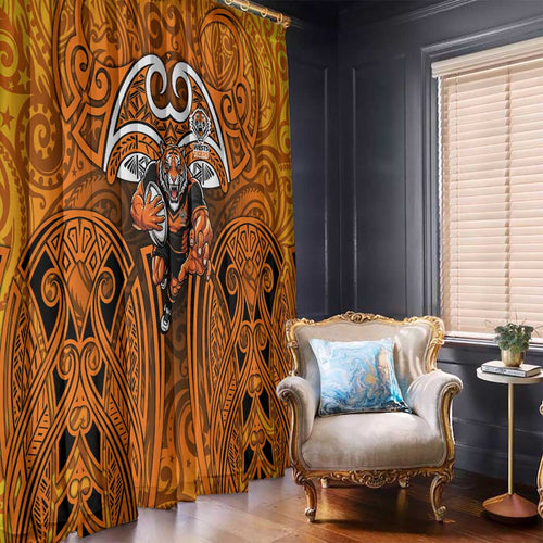 Wests Tigers Rugby Window Curtain Polynesian Tribal Tiger Warrior Orange Black Pattern