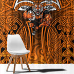 Wests Tigers Rugby Window Curtain Polynesian Tribal Tiger Warrior Orange Black Pattern