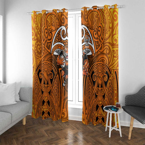 Wests Tigers Rugby Window Curtain Polynesian Tribal Tiger Warrior Orange Black Pattern
