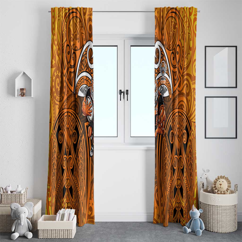 Wests Tigers Rugby Window Curtain Polynesian Tribal Tiger Warrior Orange Black Pattern