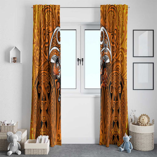 Wests Tigers Rugby Window Curtain Polynesian Tribal Tiger Warrior Orange Black Pattern