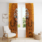 Wests Tigers Rugby Window Curtain Polynesian Tribal Tiger Warrior Orange Black Pattern