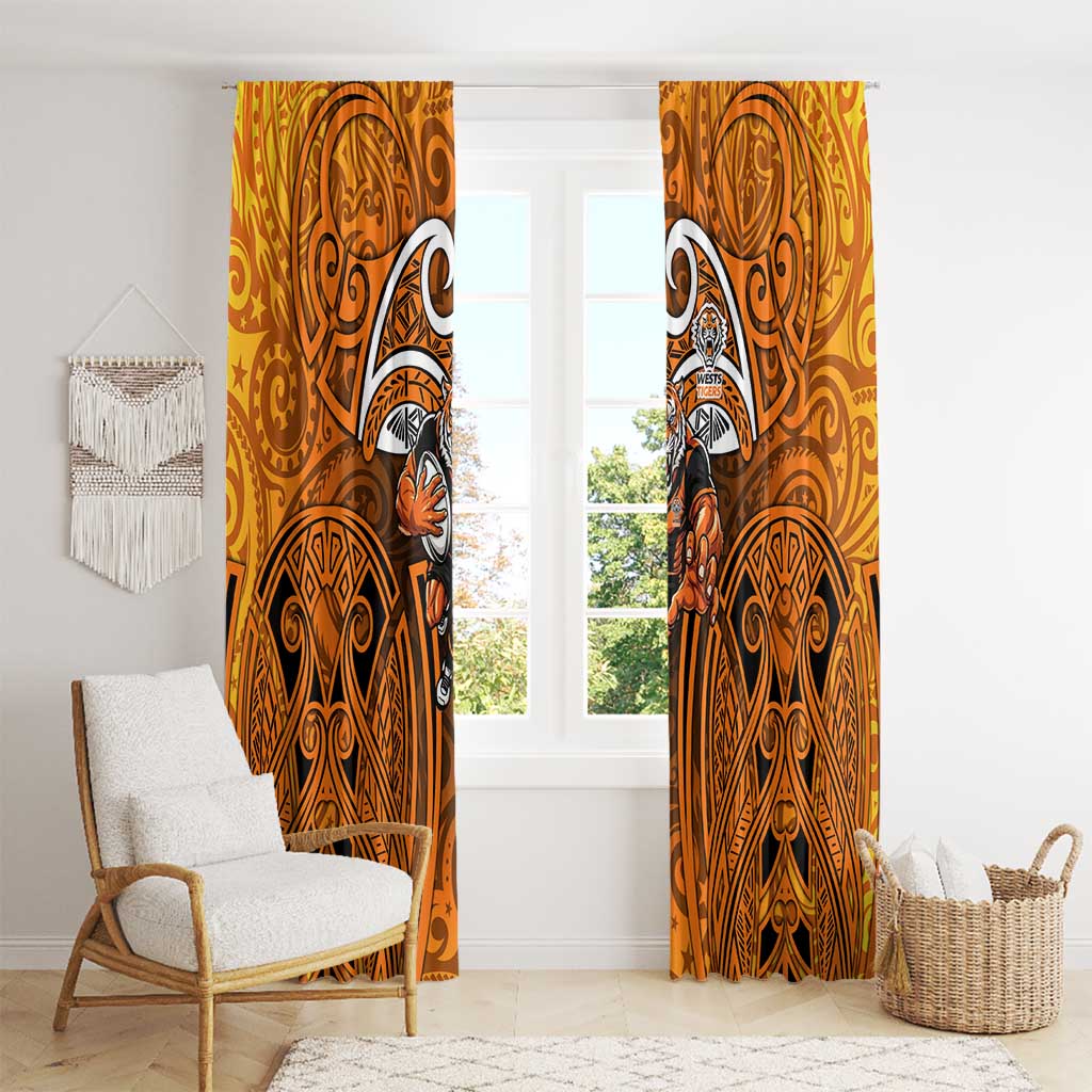 Wests Tigers Rugby Window Curtain Polynesian Tribal Tiger Warrior Orange Black Pattern