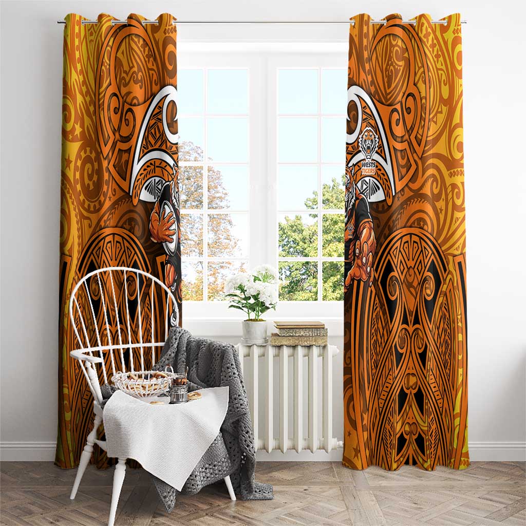 Wests Tigers Rugby Window Curtain Polynesian Tribal Tiger Warrior Orange Black Pattern