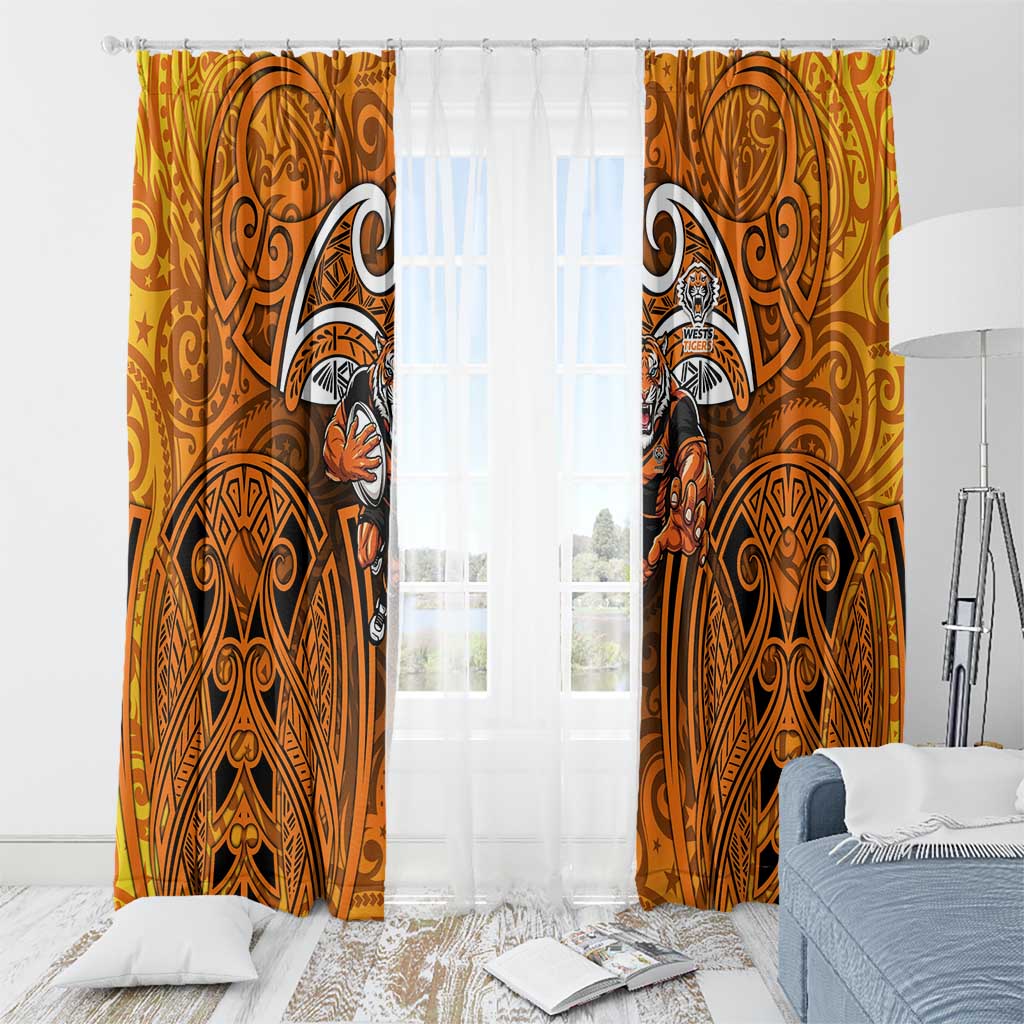 Wests Tigers Rugby Window Curtain Polynesian Tribal Tiger Warrior Orange Black Pattern