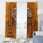 Wests Tigers Rugby Window Curtain Polynesian Tribal Tiger Warrior Orange Black Pattern