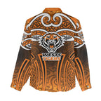 Wests Tigers Rugby Women Casual Shirt Polynesian Tribal Tiger Warrior Orange Black Pattern