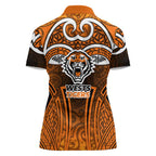 Wests Tigers Rugby Women Polo Shirt Polynesian Tribal Tiger Warrior Orange Black Pattern